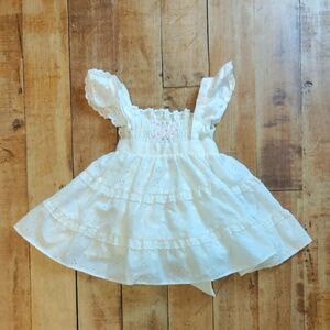 Polly Flinders White Eyelet Dress 24 Months Vintage Ruched Dainty Summer Cotton
